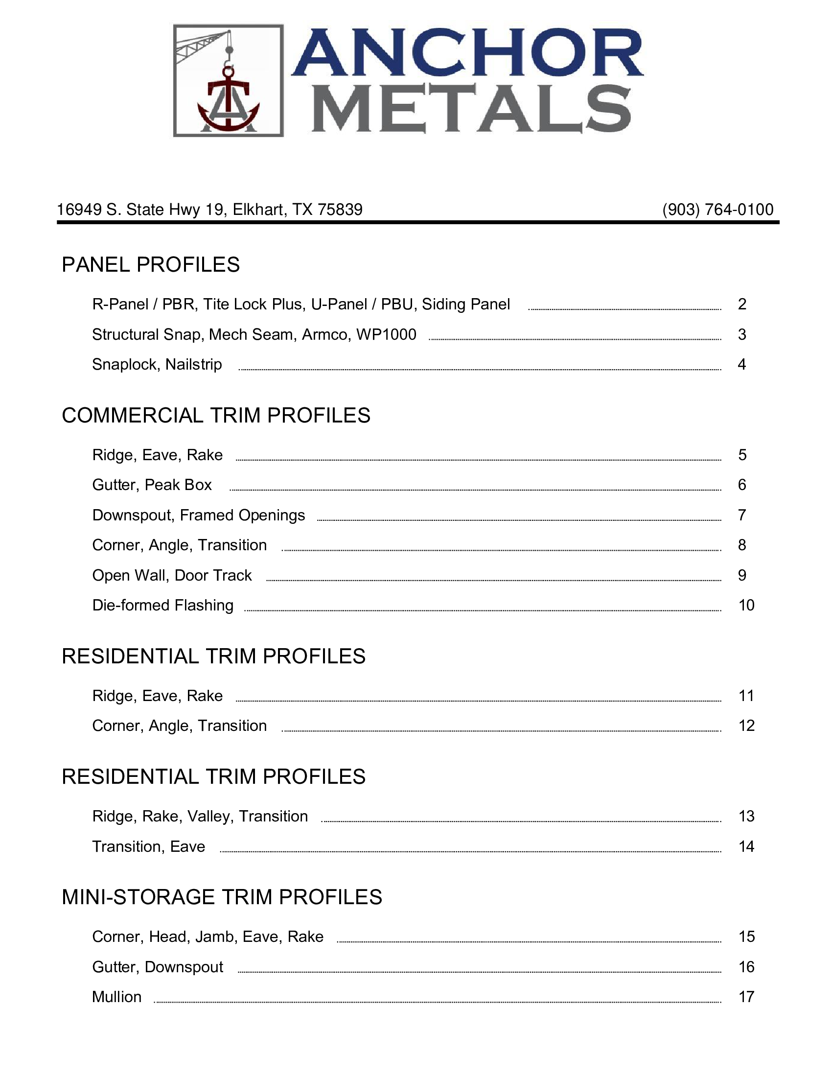 Anchor Metals Product Catalog — PDF preview